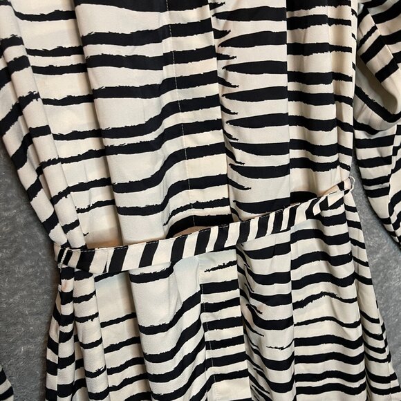 H&M Women Classic Modern Clean Girl Striped Satin Tie Waist Maxi Shirt Dress M - Picture 5 of 13